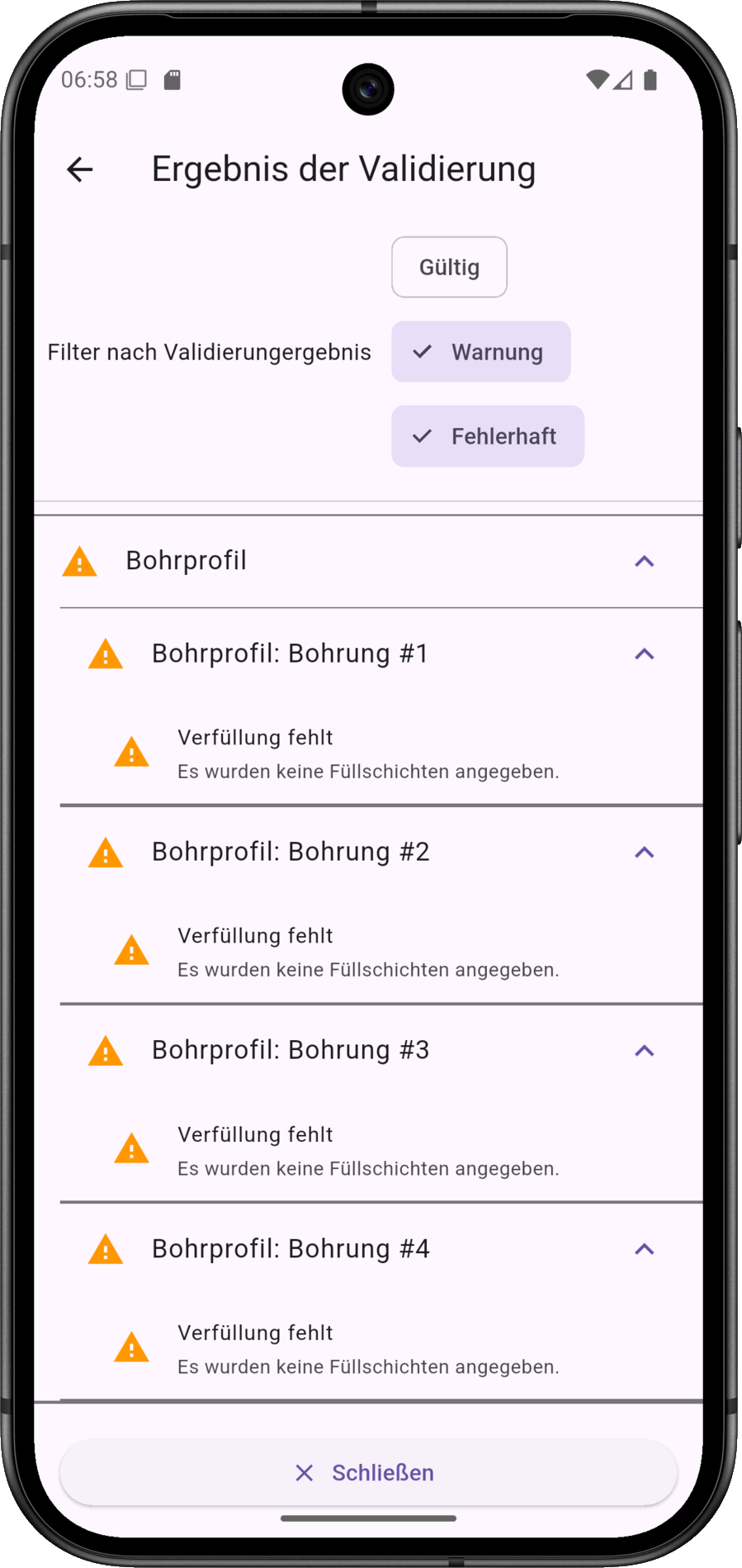 Ergebnis der Validierung